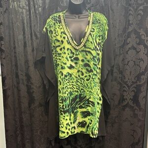 India Boutique Green and Black Animal Print Beach Cover up